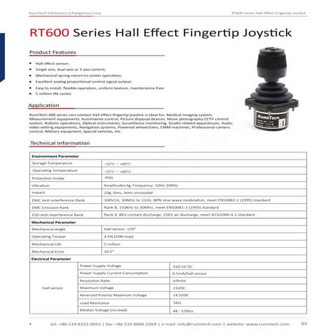 RunnTech RT600 series Hall effect joystick