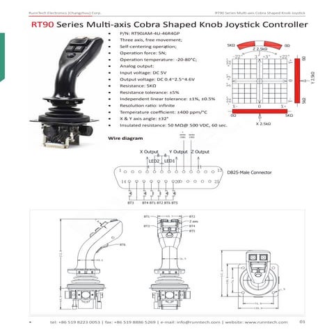 RunnTech 3 Axis Multi functional Cobra Shaped Knob Joystick for Port Material...