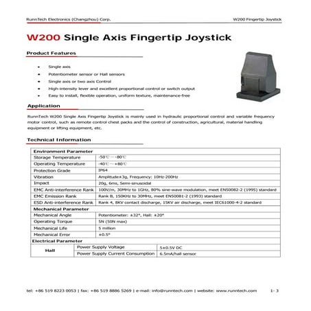 Single Axis Fingertip Joystick | W200