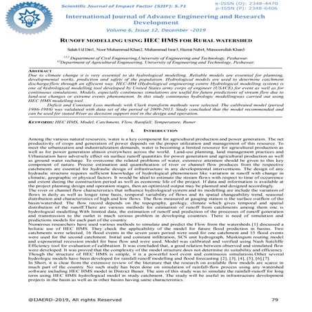 Runoff modelling using hec hms for rural watershed