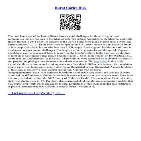Rural Caries Risk
