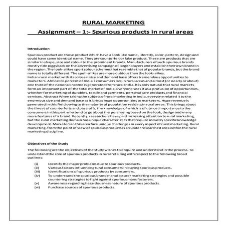 Spurious Products in Rural area