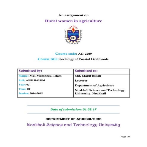 Rural women in agriculture(Morshed) | PDF