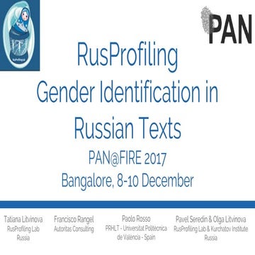 RusProfiling Gender Identification in Russian Texts PAN@FIRE