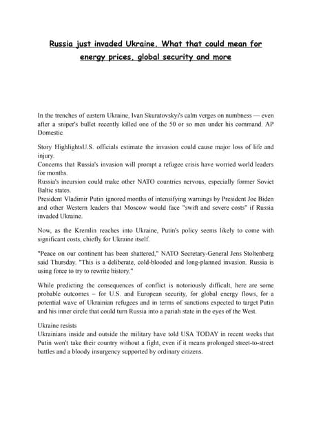 Russia just invaded ukraine. what that could mean for energy prices, global s...