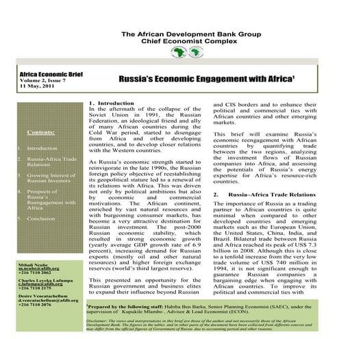 Russia's Economic engagement with Africa