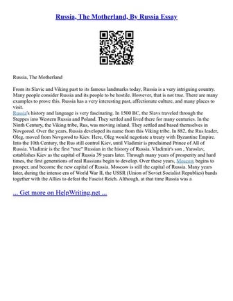 Russia, The Motherland, By Russia Essay
