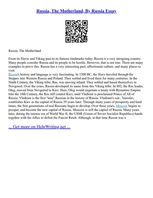 Russia, The Motherland, By Russia Essay