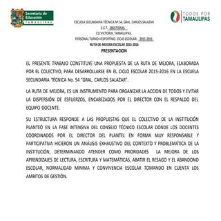 Ruta de Mejora Escolar 2015-2016