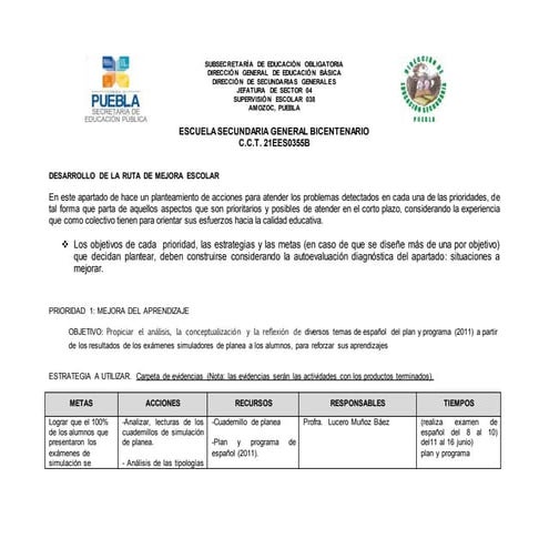 Ruta de mejora 7° cte 2014-2015