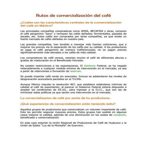 Rutas de comercialización del café