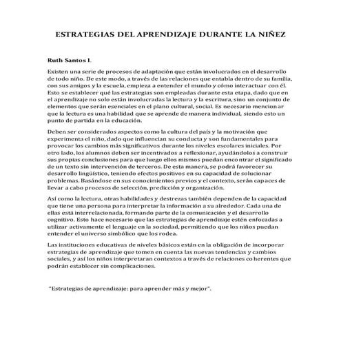 ESTRATEGIAS DEL APRENDIZAJE DURANTE LA NIÑEZ