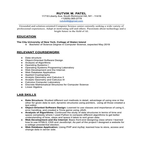 Rutvik Patel Resume