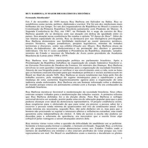 Ruy barbosa, o maior brasileiro da história | PDF