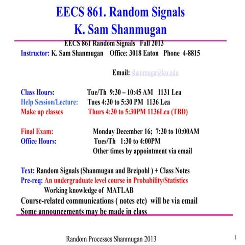 EECS 861. Random SignalsK. Sam Shanmugan .ppt