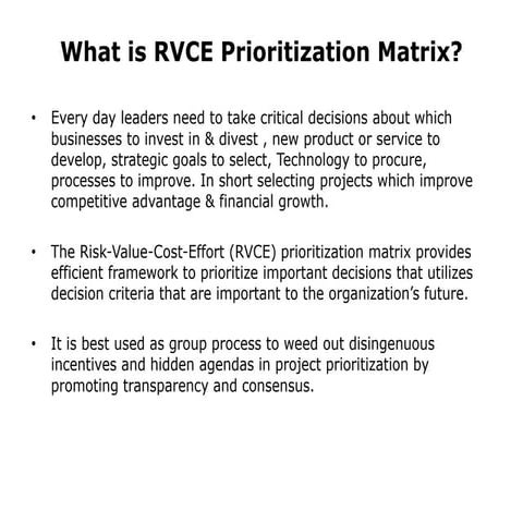 RVCE Prioritization Matrix