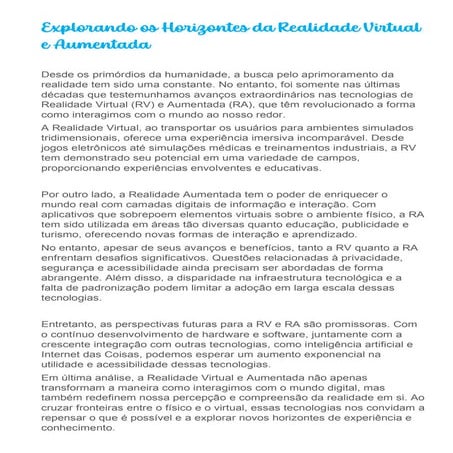 RA e RV - Realidade Virtual e Aumentada | PDF