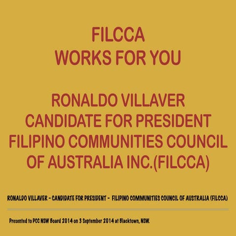 Ronaldo Villaver - Candidate for FILCCA President