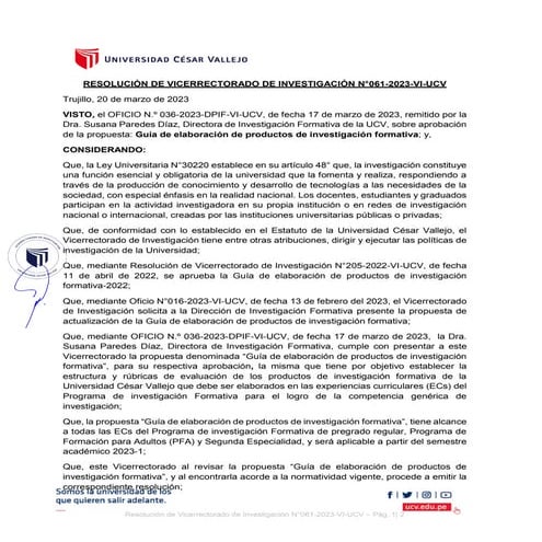RVI N°061-2023-VI-UCV Aprueba Guía de elaboración de productos de ...