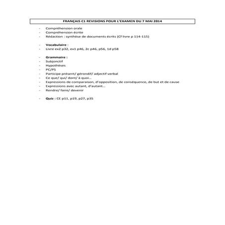 Révisions examen c1 mai 2014