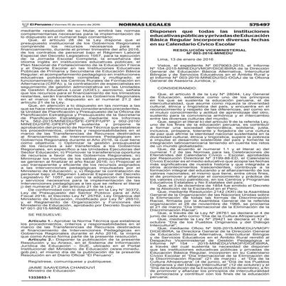 RVM.003-2016-MINEDU- Nuevas Fechas cívicas en Educación Básica Regular