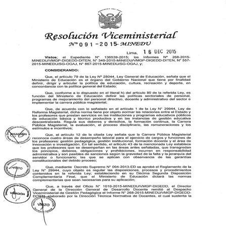 Régimen disciplinario para profesores del Sector Público RVM N° 091 2015-MINE...