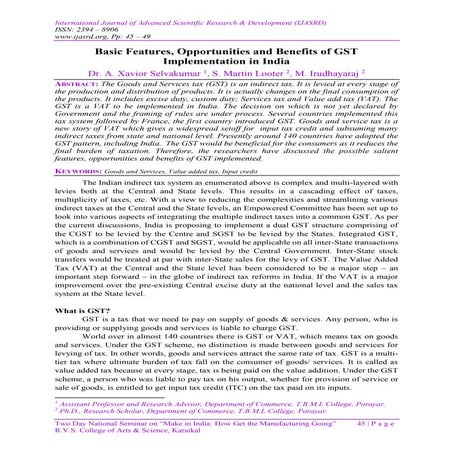 Basic Features, Opportunities and Benefits of GST Implementation in India