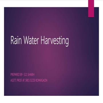 DETAILS OF RAIN WATER HARVESTING