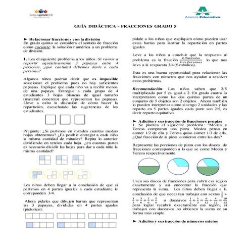 Guía didáctica fracciones grado 5