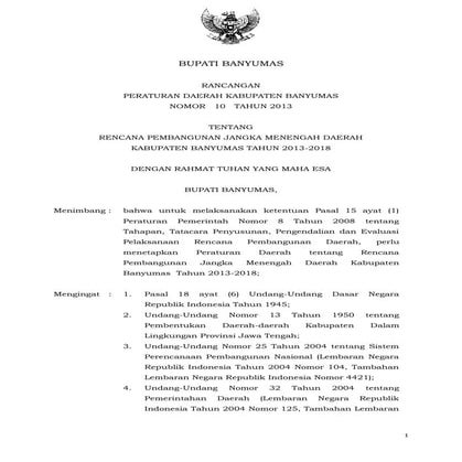  PERATURAN DAERAH KABUPATEN BANYUMAS NOMOR 10 TAHUN 2013 TENTANG RENCANA PEMB...