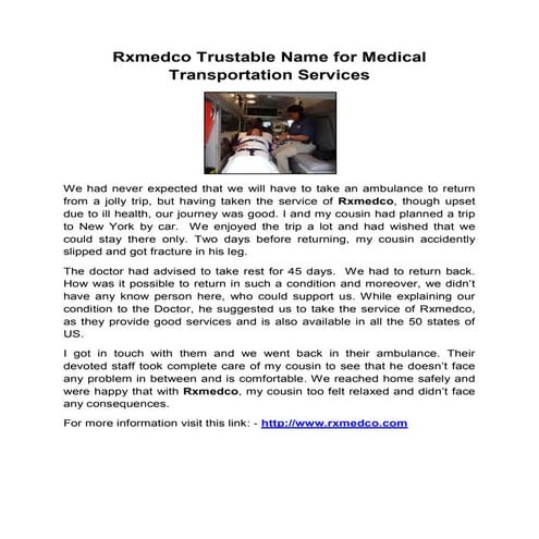 Rxmedco trustable name for medical transportation services