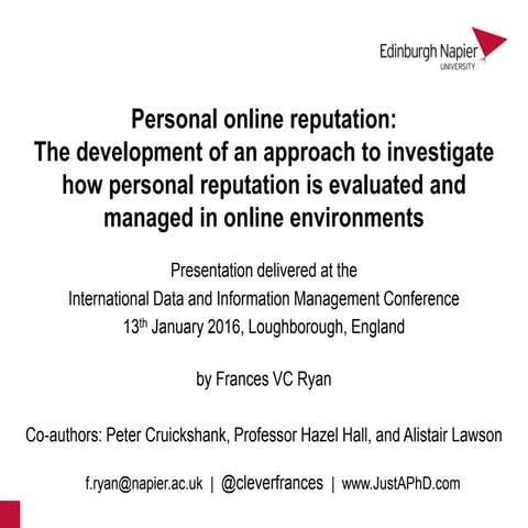 Personal online reputation: the development of an approach to investigate how...