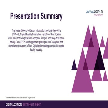 AVEVA World Conference NA - Ryan/Avantsa, CFIHOS Workshop