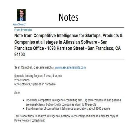 Ryan Stenson Notes from Startup Product Talks