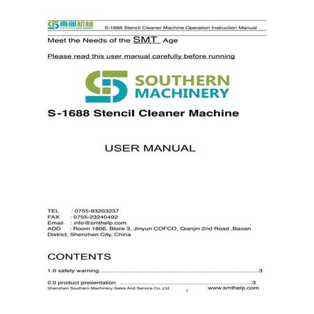 S 1688 stencil cleaner machine operation instruction manual smthelp
