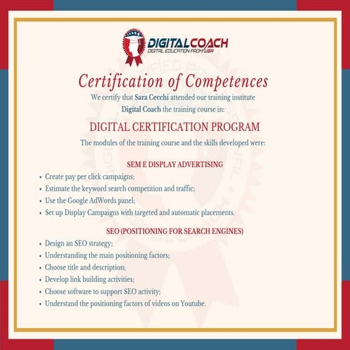 S. cecchi certification of competences digital certification program