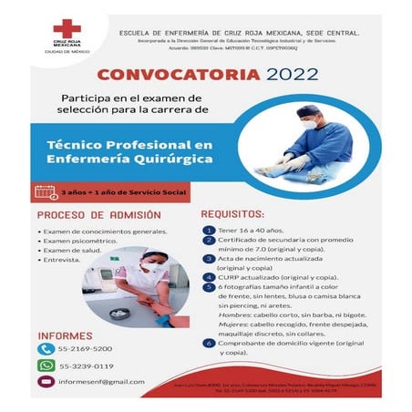 CONVOCATORIA 2022 ESCUELA DE ENFERMERÍA DE CRUZ ROJA MEXICANA