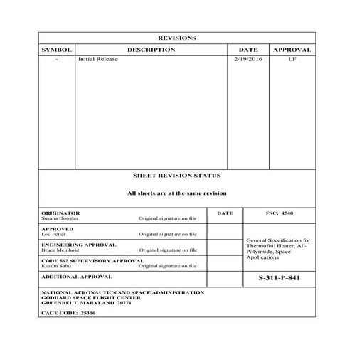 General Specification for Thermofoil Heater, All-Polyimide, Space Applications