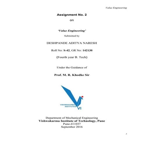 Concept of Value Engineering with Case Study