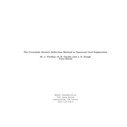 Crosshole Seismic Reflection: Coal Mine Fields