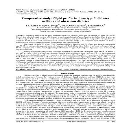 Comparative study of lipid profile in obese type 2 diabetes mellitus ...