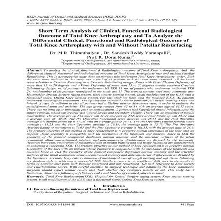 Short Term Analysis of Clinical, Functional Radiological Outcome of Total Kne...