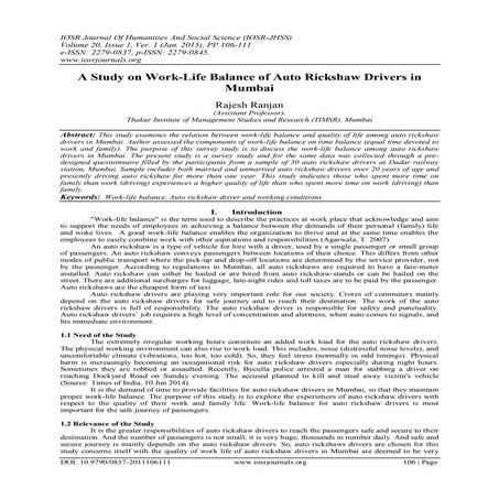 A Study on Work-Life Balance of Auto Rickshaw Drivers in Mumbai | PDF