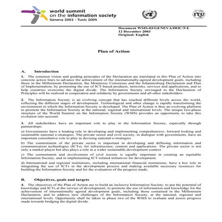WSIS:  Plan of Action 