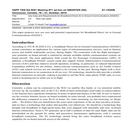 Use Case and Requirements for Broadband Direct Air to Ground Communications (...