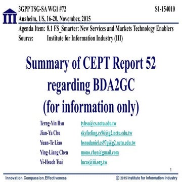S1 154010 Summary of CEPT Report 52 regarding BDA2GC