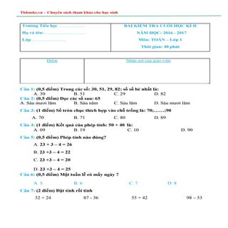 Đề Số 10. Đề kiểm tra cuối học kỳ I...