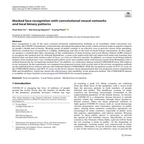 Marked face recognition with convolutional neural network | PDF