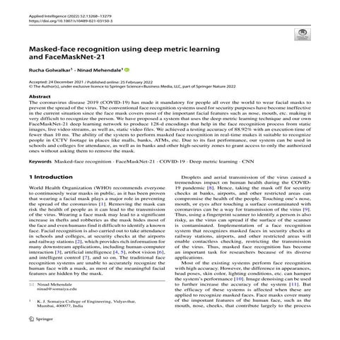 Marked face recognition with convolutional neural network | PDF