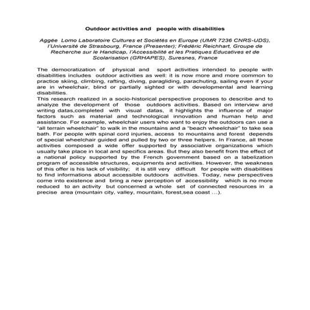 Outdoor activities and people with disabilities